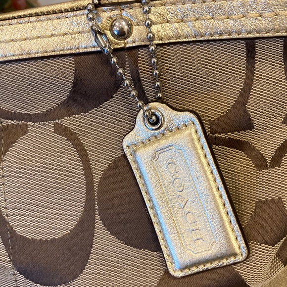 Coach Tan, Brown & Gold Sparkle Shoulder Bag - Picture 2 of 12